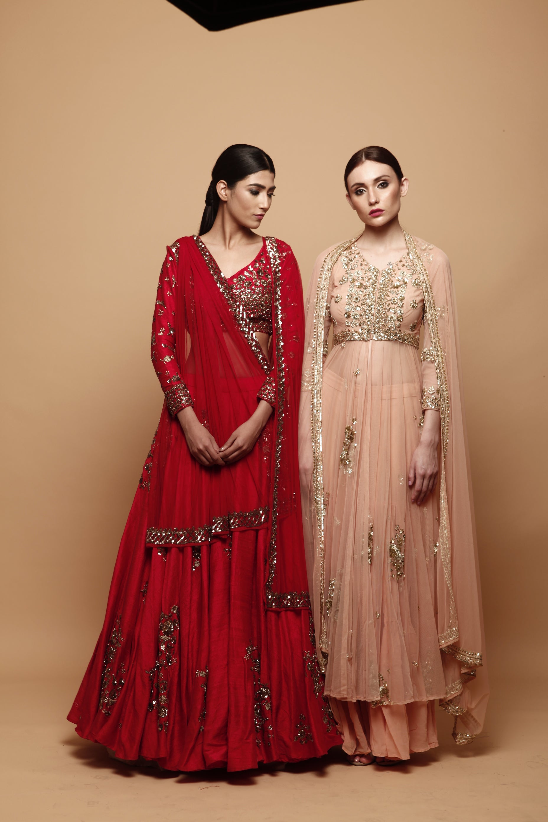 Peach Embellished Net Sharara Set (3-Piece) - Image 5