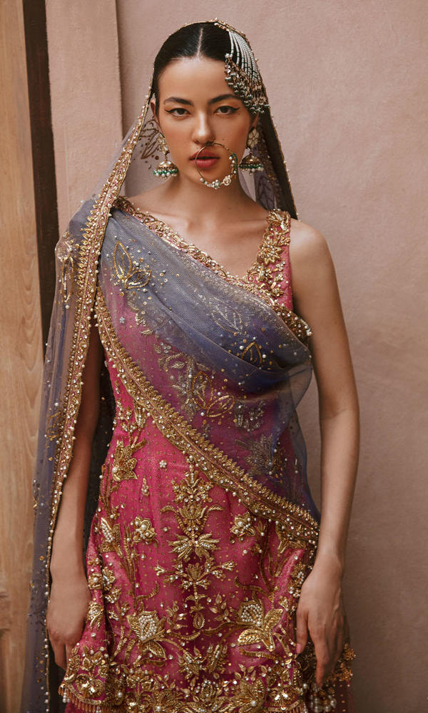 Pakistani Candy Pink Embroidered Net Sharara (3-Piece) - Image 3