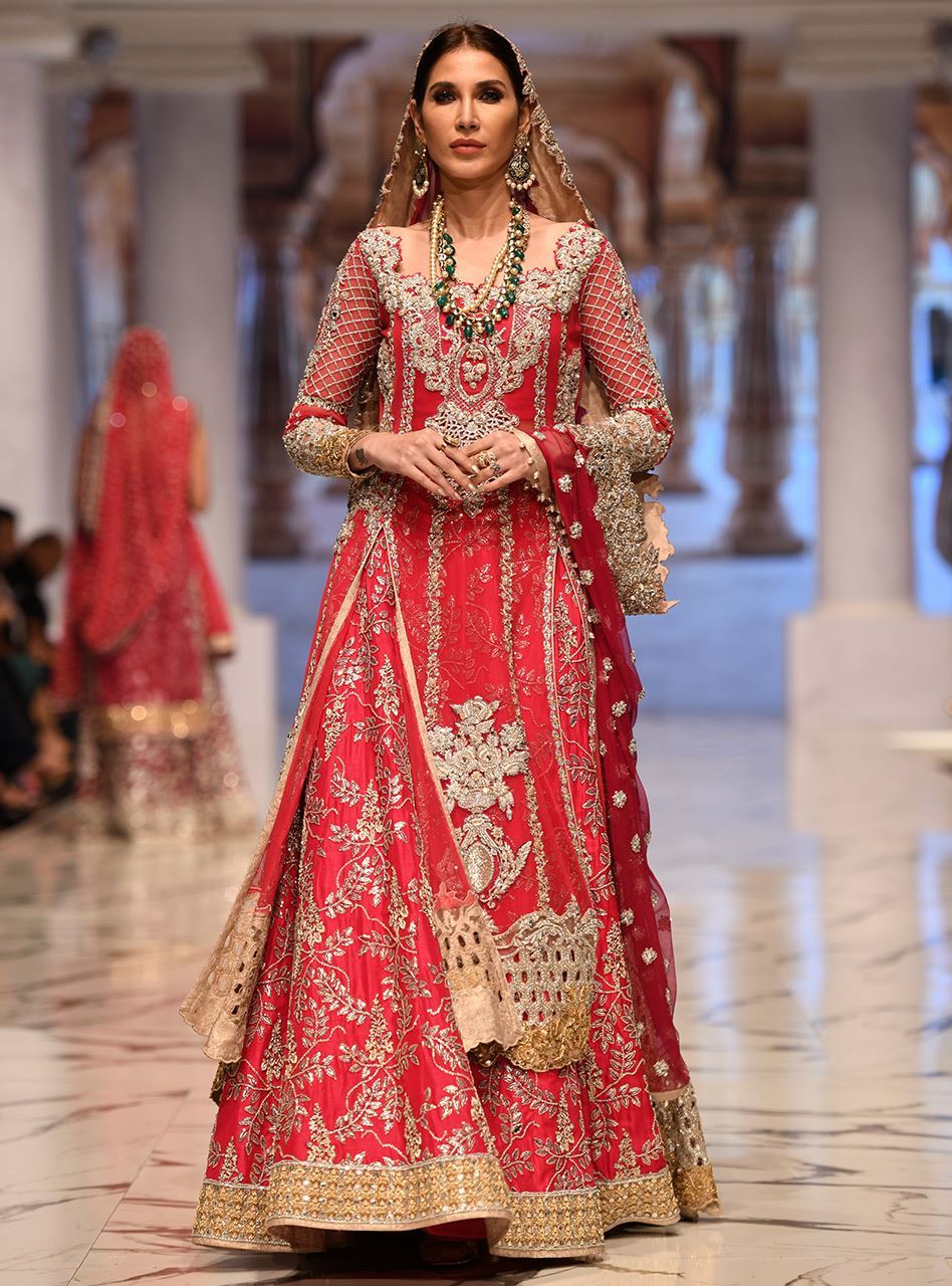 Pakistani Fuchsia Embellished Net Sharara Set (3-Piece) - Image 1