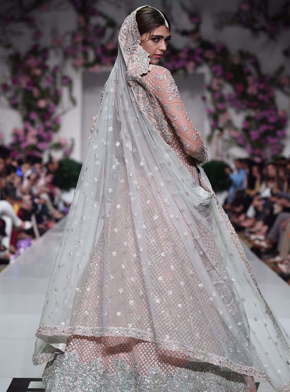 Pakistani Blush Pink Embellished Net Bridal Sharara (3-Piece) - Image 2