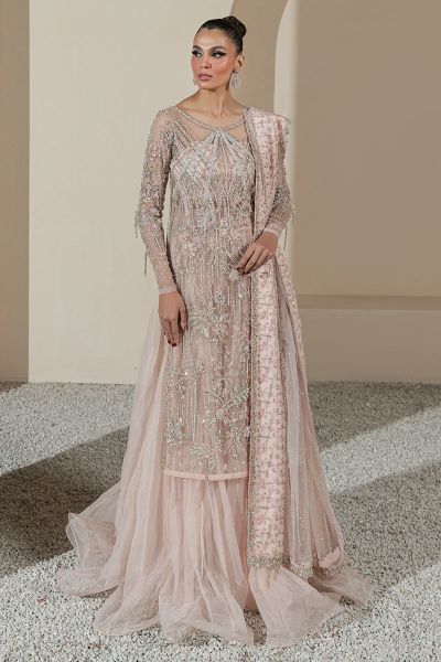 Blush Pink Embellished Net Sharara (3-Piece) - Image 1