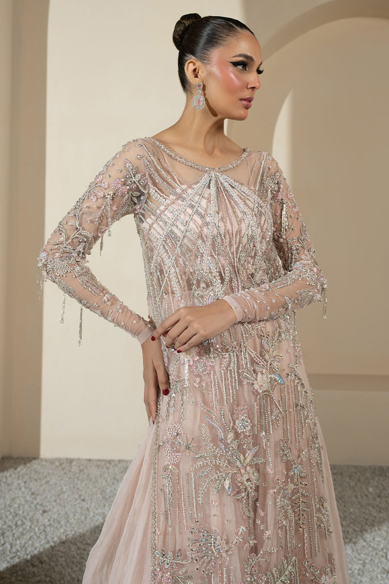 Blush Pink Embellished Net Sharara (3-Piece) - Image 3