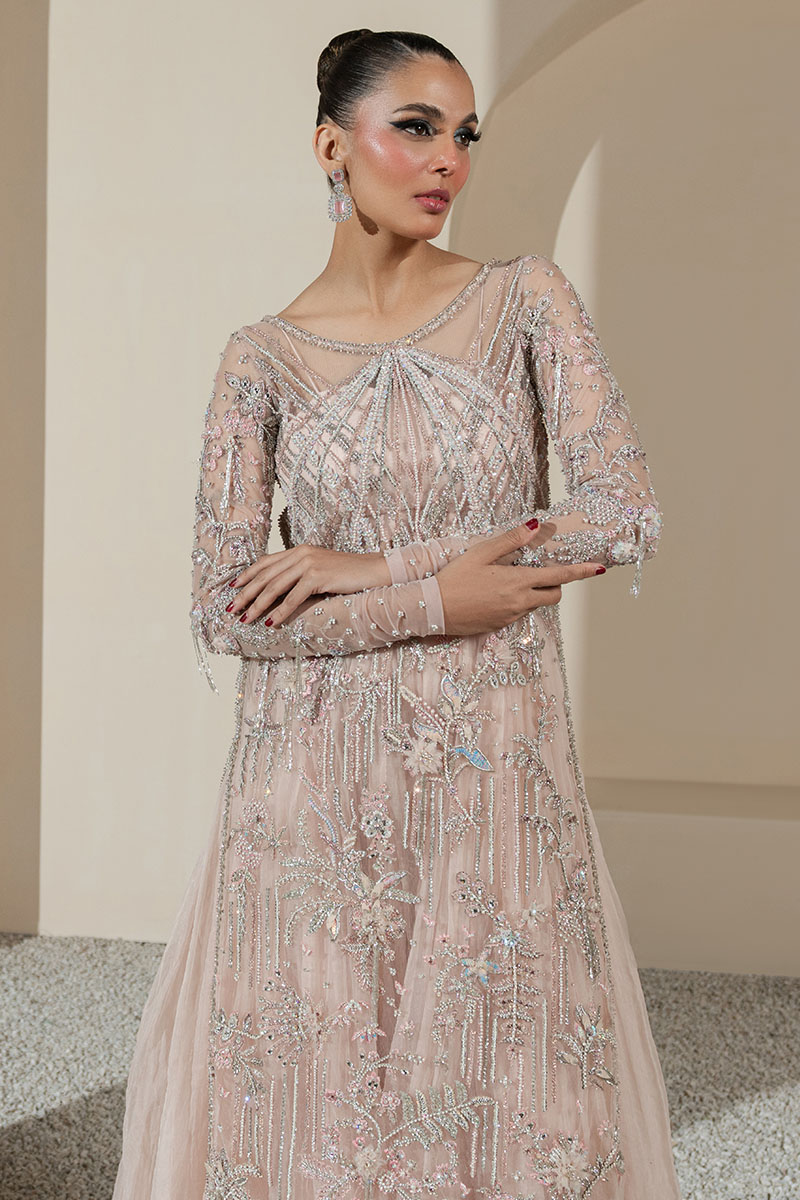 Blush Pink Embellished Net Sharara (3-Piece) - Image 4