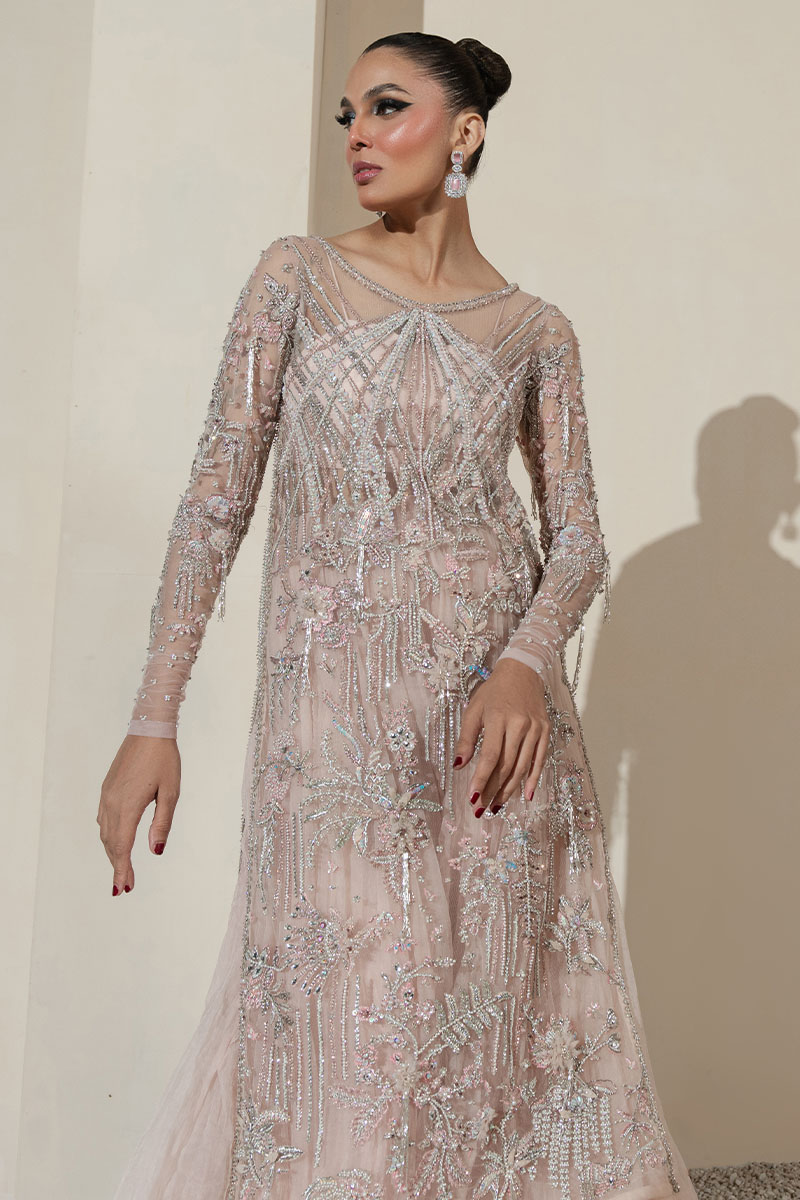 Blush Pink Embellished Net Sharara (3-Piece) - Image 5