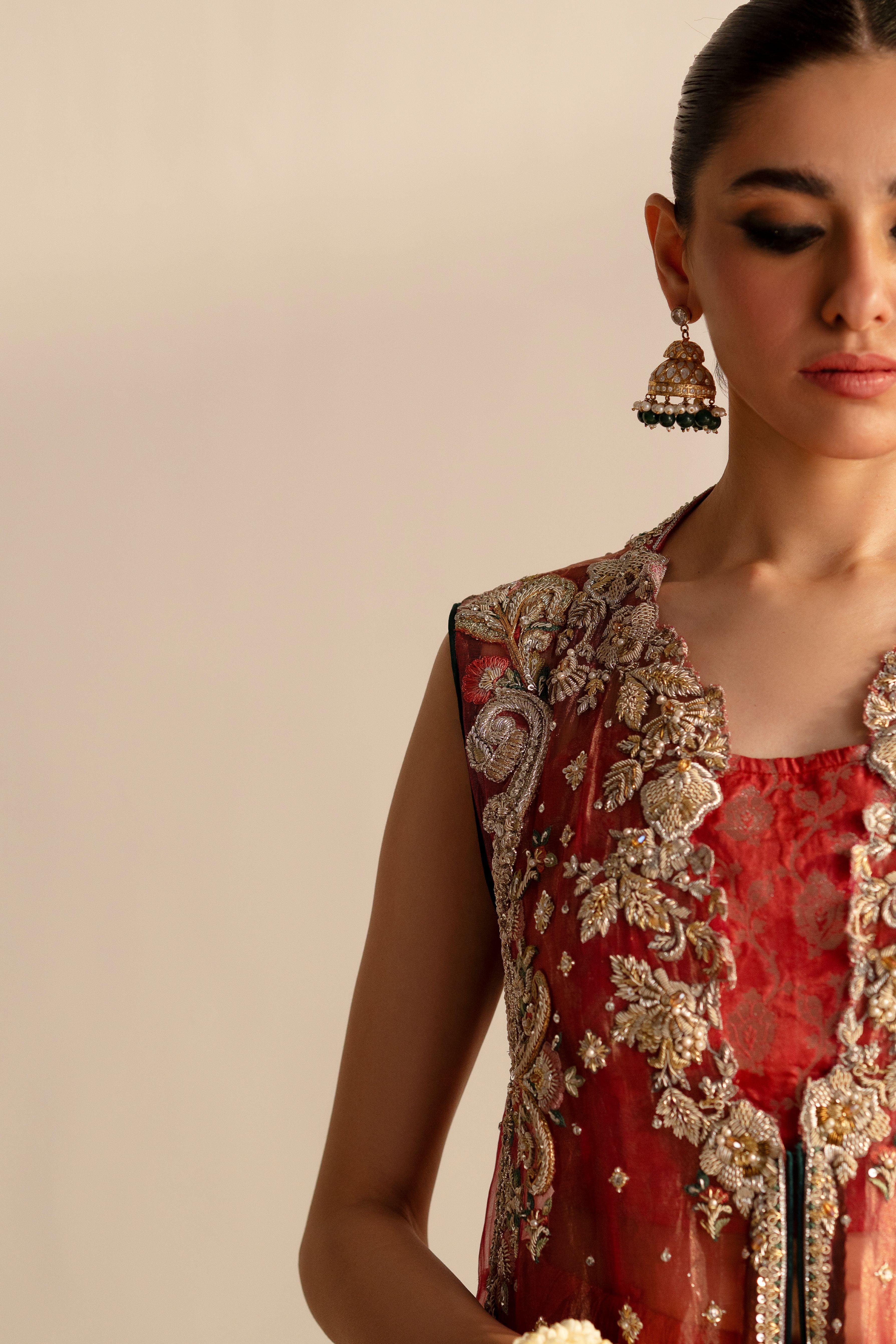 Watermelon Pink Hand-Embellished Jacket with Farshi Sharara (2-Piece) - Image 2