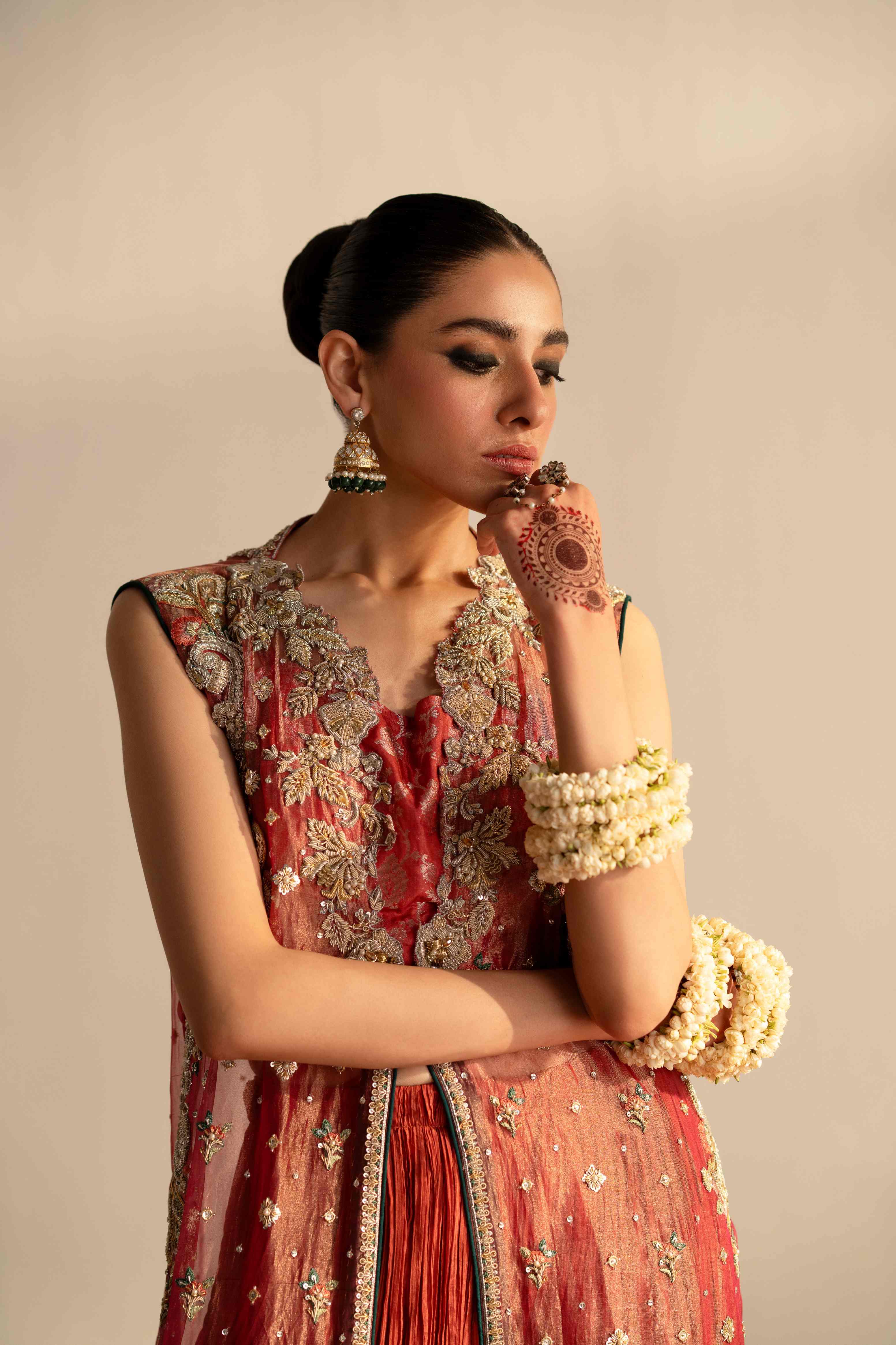 Watermelon Pink Hand-Embellished Jacket with Farshi Sharara (2-Piece) - Image 3