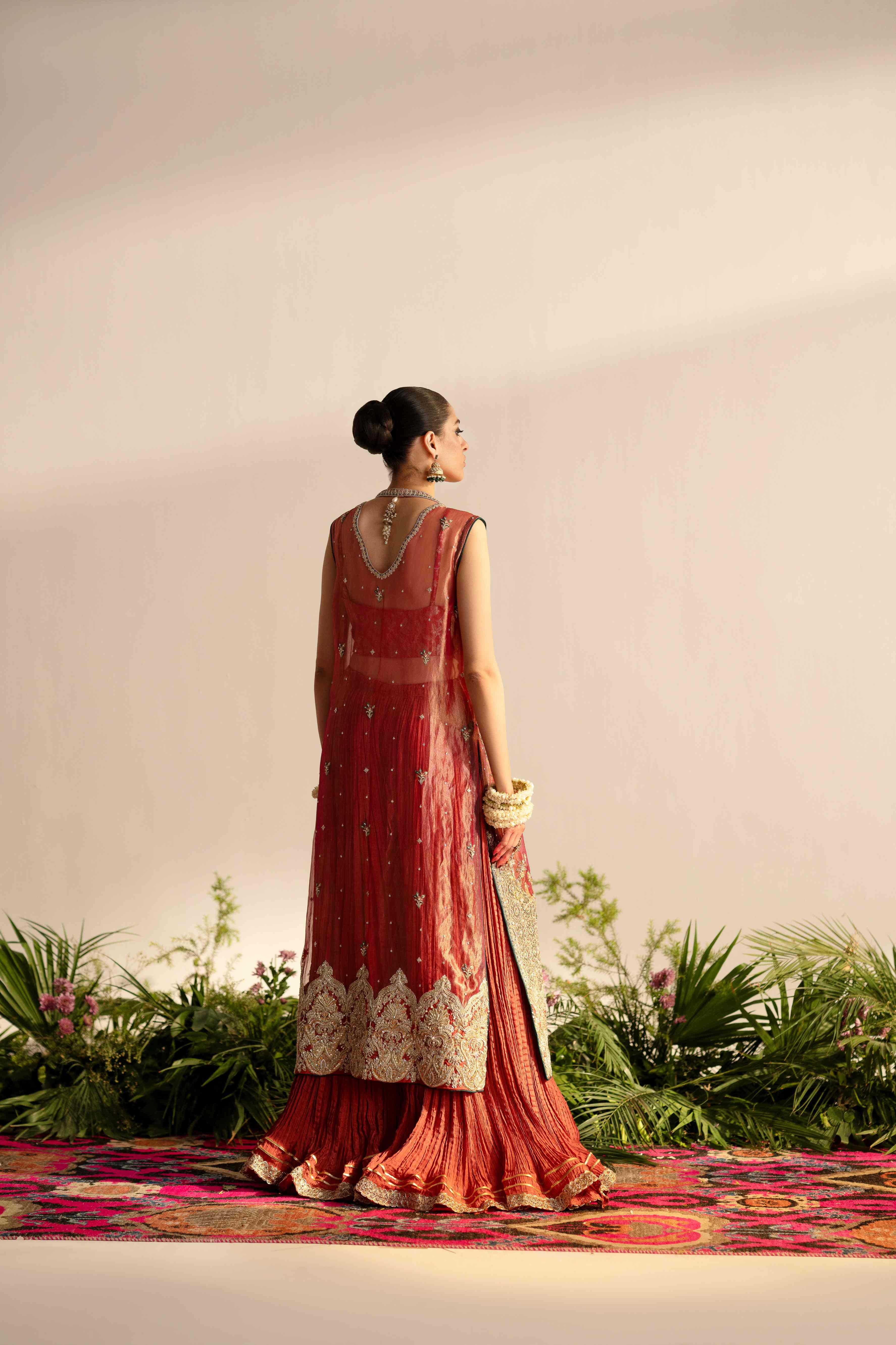 Watermelon Pink Hand-Embellished Jacket with Farshi Sharara (2-Piece) - Image 5