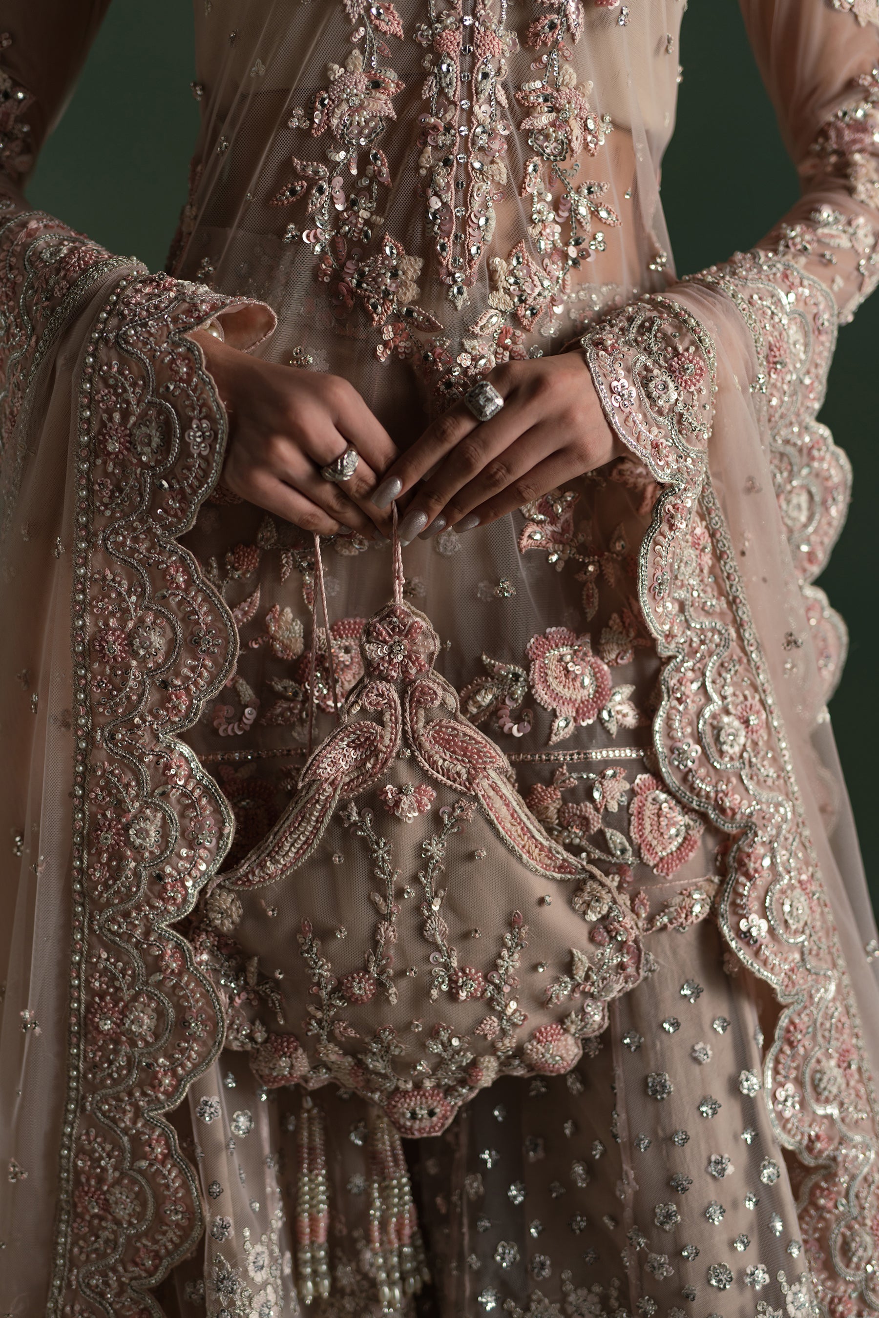 Blush Rose Hand-Embellished Net Silk Bridal Sharara (4-Piece) - Image 4