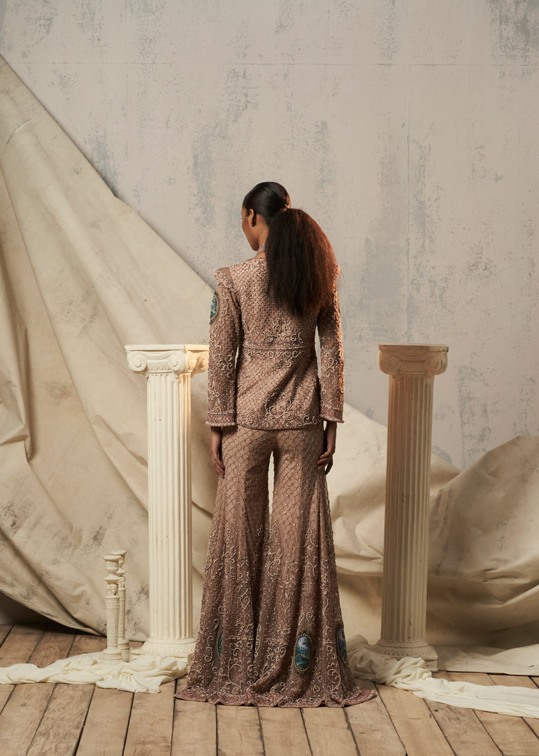 Rose Smoke Embroidered Net Sharara Set (2-Piece) - Image 2