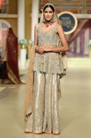 Pakistani Peach Embellished Net Peplum Sharara (3-Piece) - Image 2