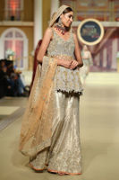 Pakistani Peach Embellished Net Peplum Sharara (3-Piece) - Image 3