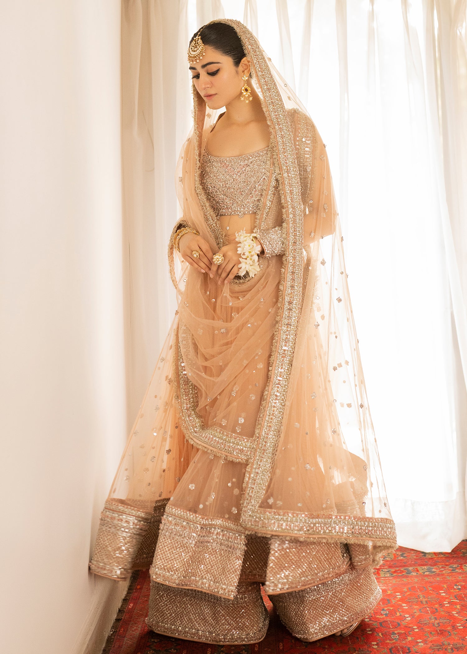 Indian Tea Pink Hand-Embroidered Net Pishwas (3-Piece) - Image 3