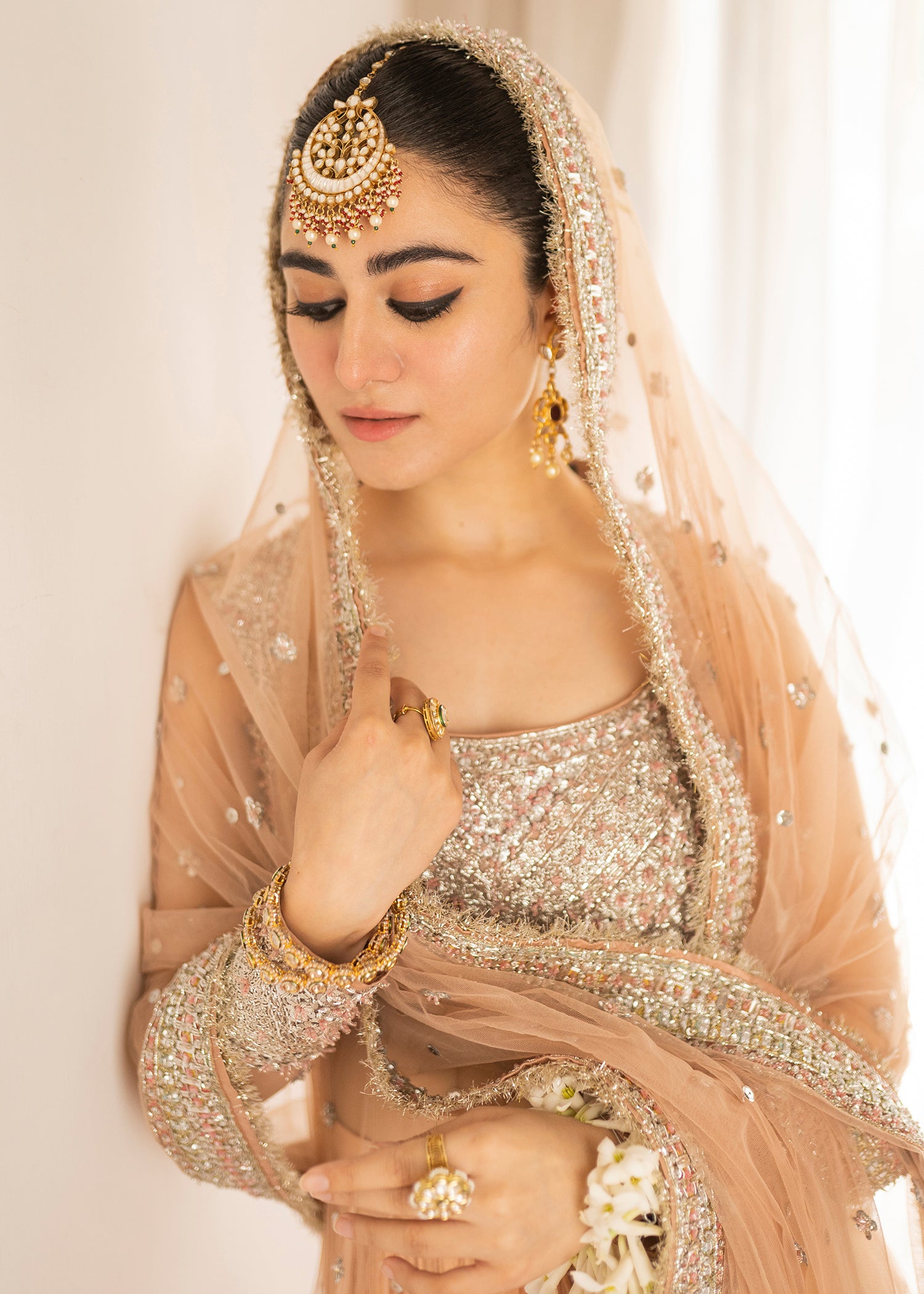 Indian Tea Pink Hand-Embroidered Net Pishwas (3-Piece) - Image 4