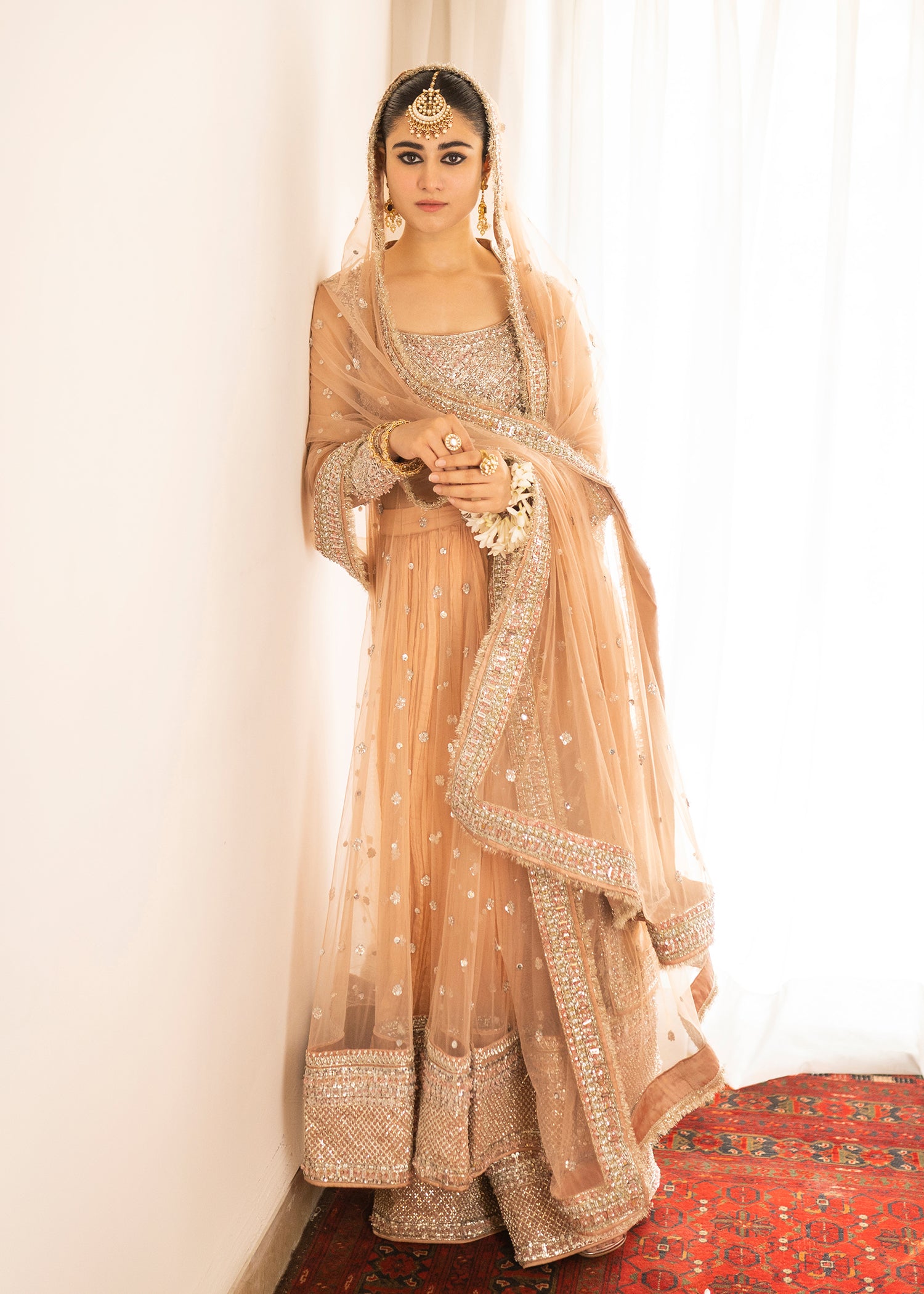 Indian Tea Pink Hand-Embroidered Net Pishwas (3-Piece) - Image 5