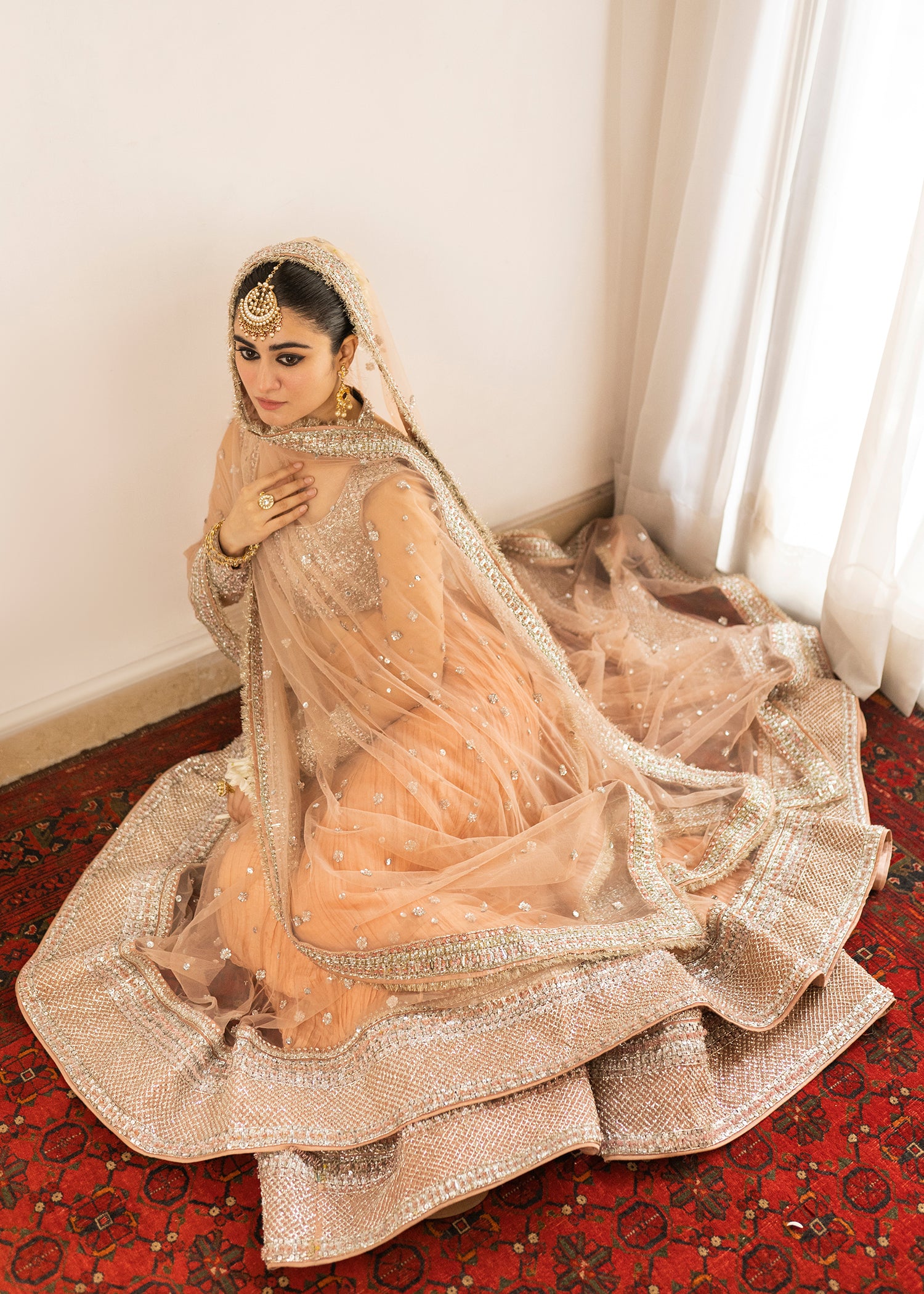 Indian Tea Pink Hand-Embroidered Net Pishwas (3-Piece) - Image 7