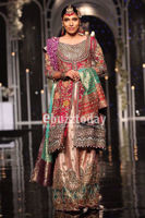 Deep Pink Dabka Embellished Organza Sharara (3-Piece) - Image 2