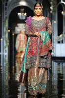 Deep Pink Dabka Embellished Organza Sharara (3-Piece) - Image 3