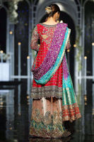 Deep Pink Dabka Embellished Organza Sharara (3-Piece) - Image 4