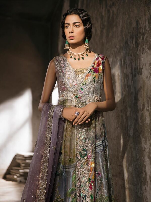 Pakistani Soft Pastel Hand-Painted Organza Sharara (4-Piece) - Image 1