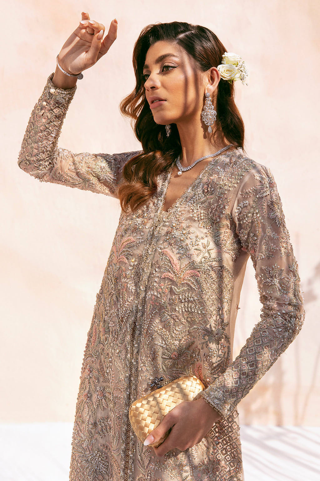 Blush Pink Embellished Organza Sharara (2-Piece) - Image 3