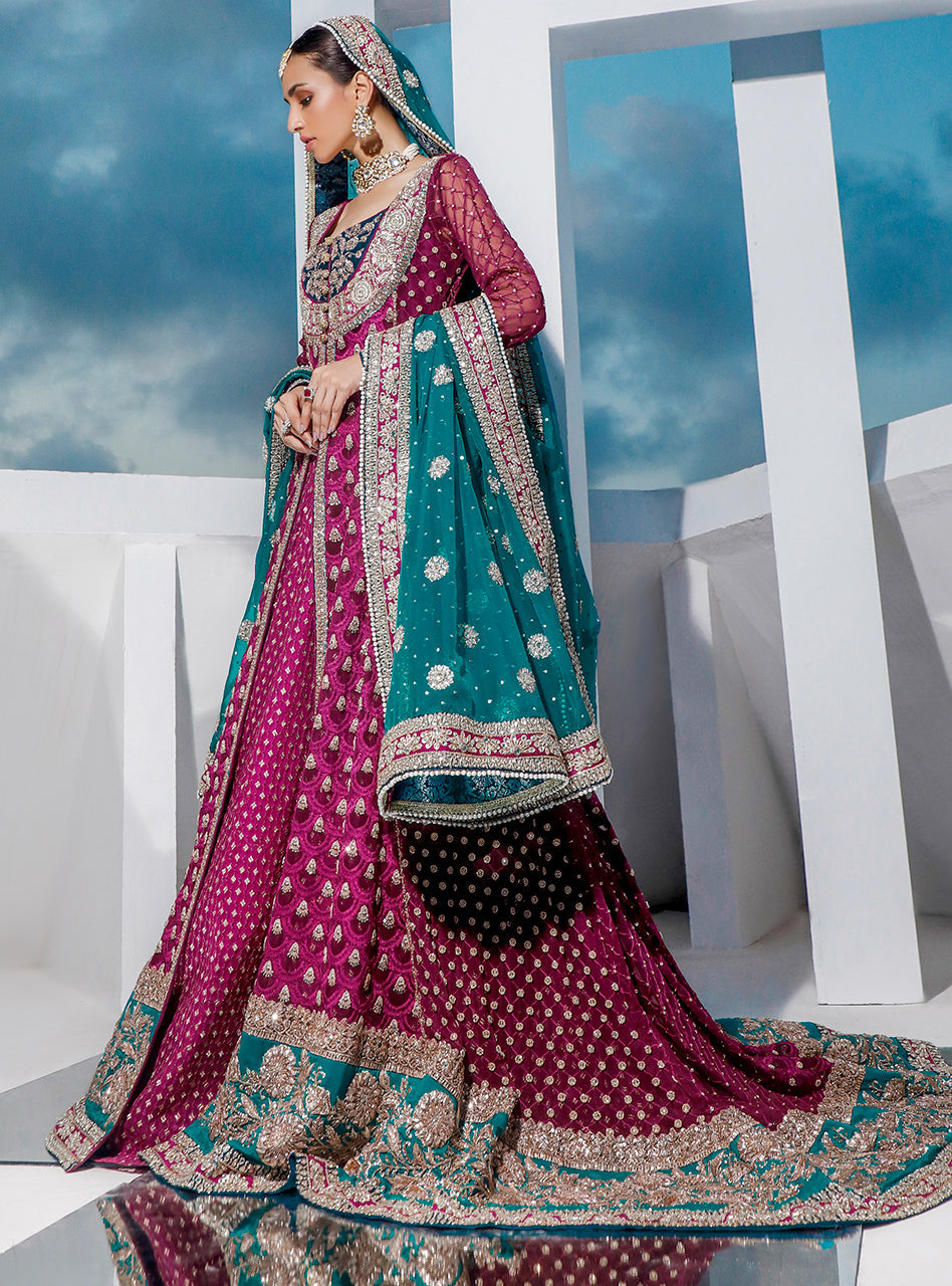 Magenta & Teal Embroidered Net Organza Sharara (3-Piece) - Image 3