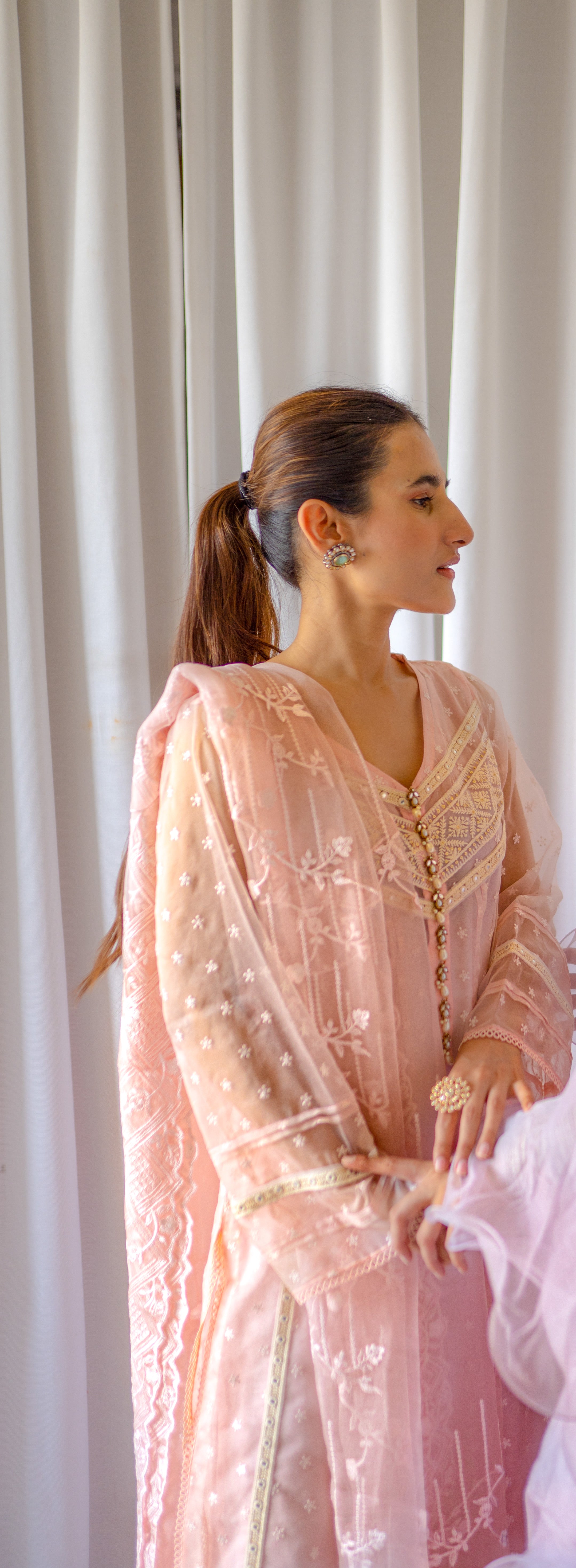 Blush Pink Embroidered Organza Sharara (4-Piece) - Image 2