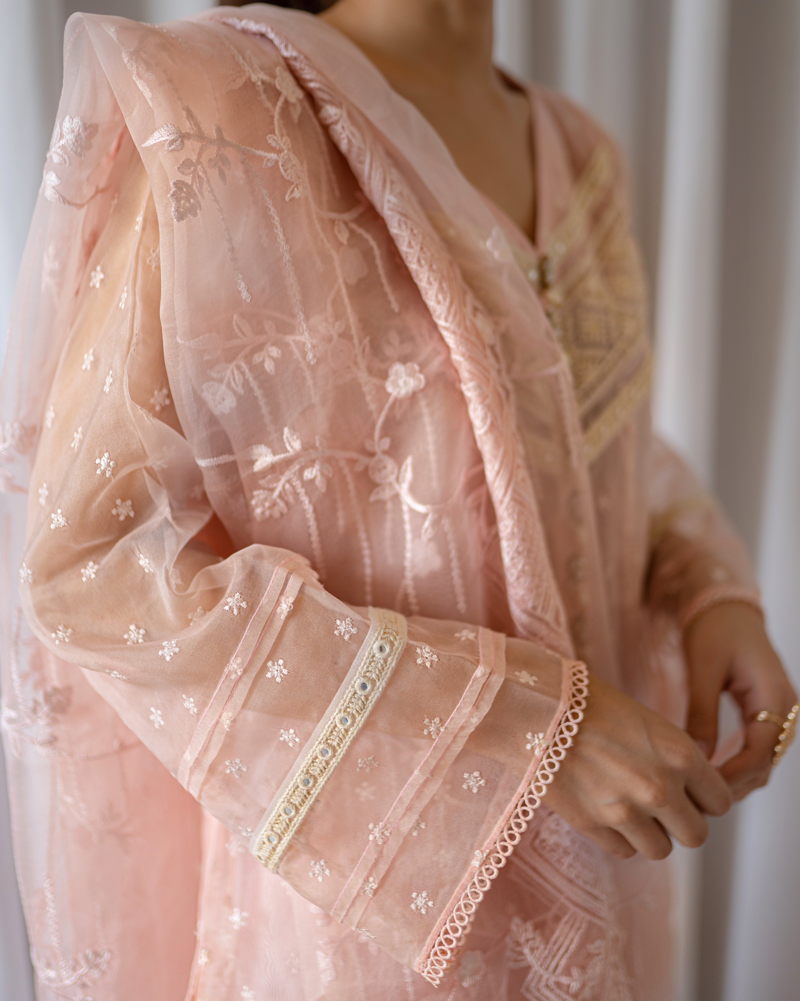 Blush Pink Embroidered Organza Sharara (4-Piece) - Image 4