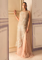 Pakistani Salmon Pink Embroidered Organza Sharara (3-Piece) - Image 2