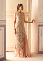 Pakistani Salmon Pink Embroidered Organza Sharara (3-Piece) - Image 4