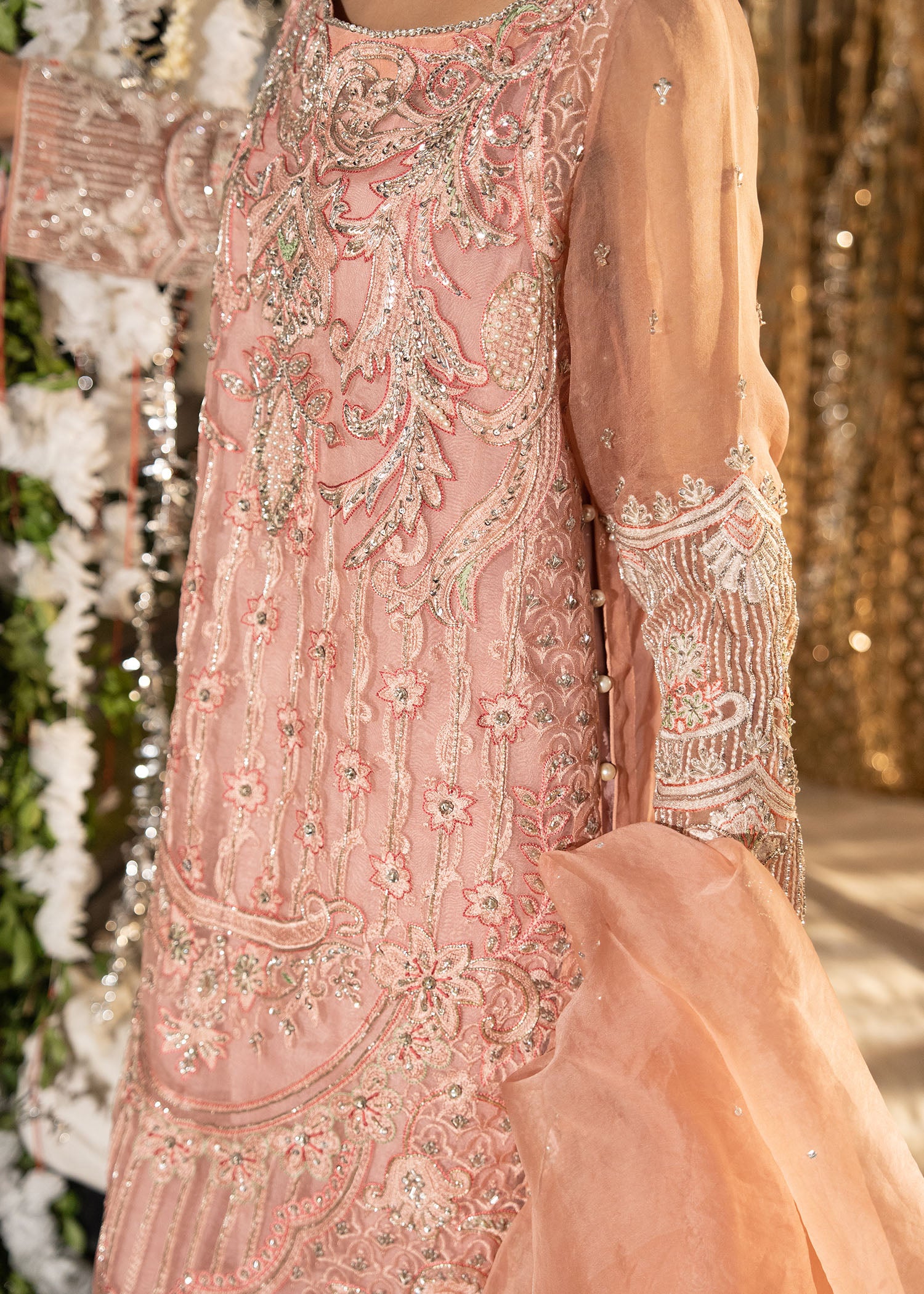 Pakistani Blush Pink Embellished Organza Sharara (3-Piece) - Image 3