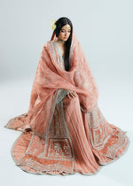 Pakistani Peach Silver Embroidered Organza Jacket Sharara (3-Piece) - Image 10