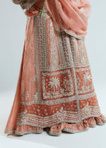 Pakistani Peach Silver Embroidered Organza Jacket Sharara (3-Piece) - Image 6