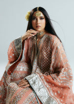 Pakistani Peach Silver Embroidered Organza Jacket Sharara (3-Piece) - Image 7