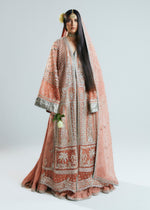 Pakistani Peach Silver Embroidered Organza Jacket Sharara (3-Piece) - Image 8