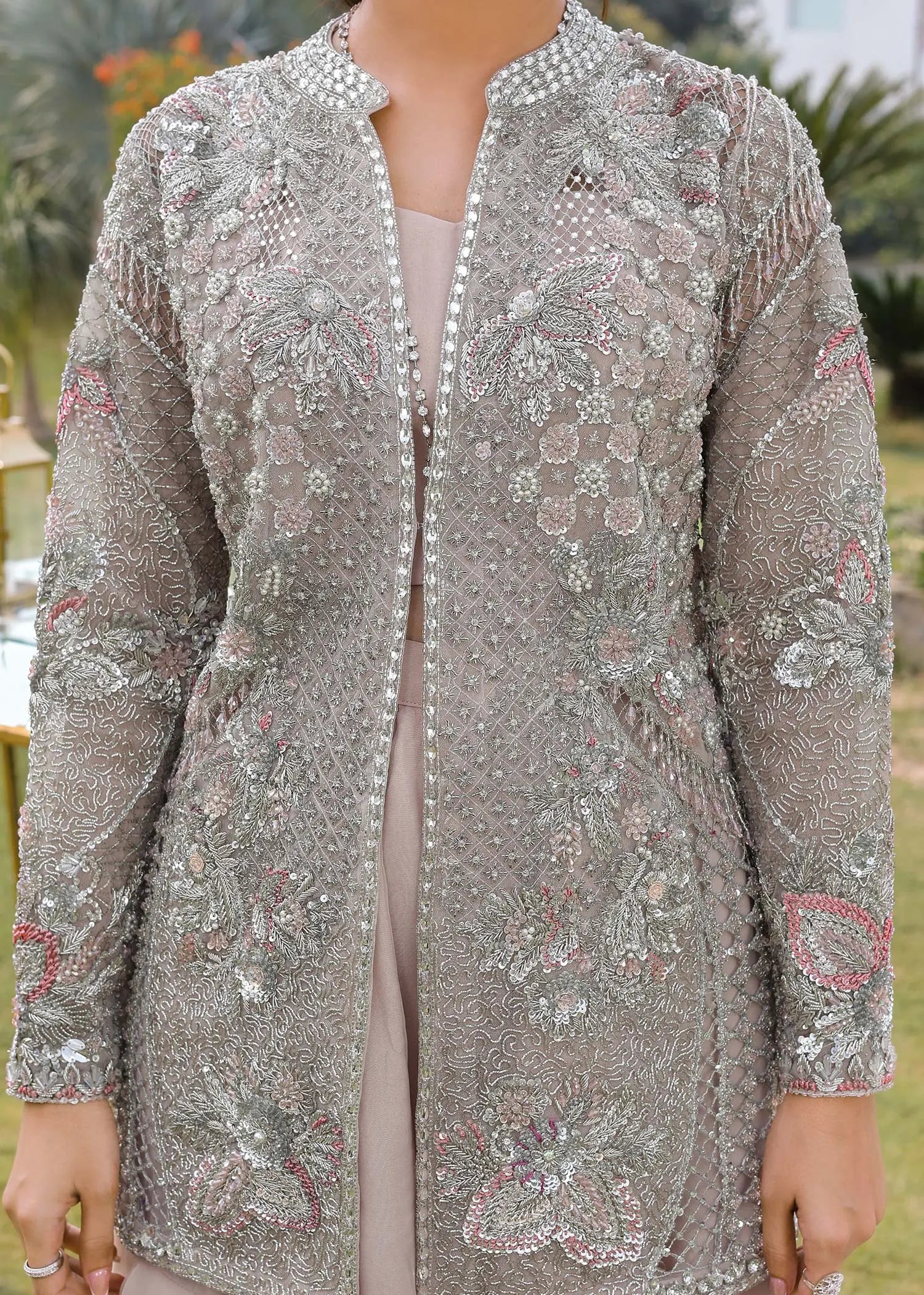 Pakistani Powder Pink Embellished Organza Sharara (3-Piece) - Image 3