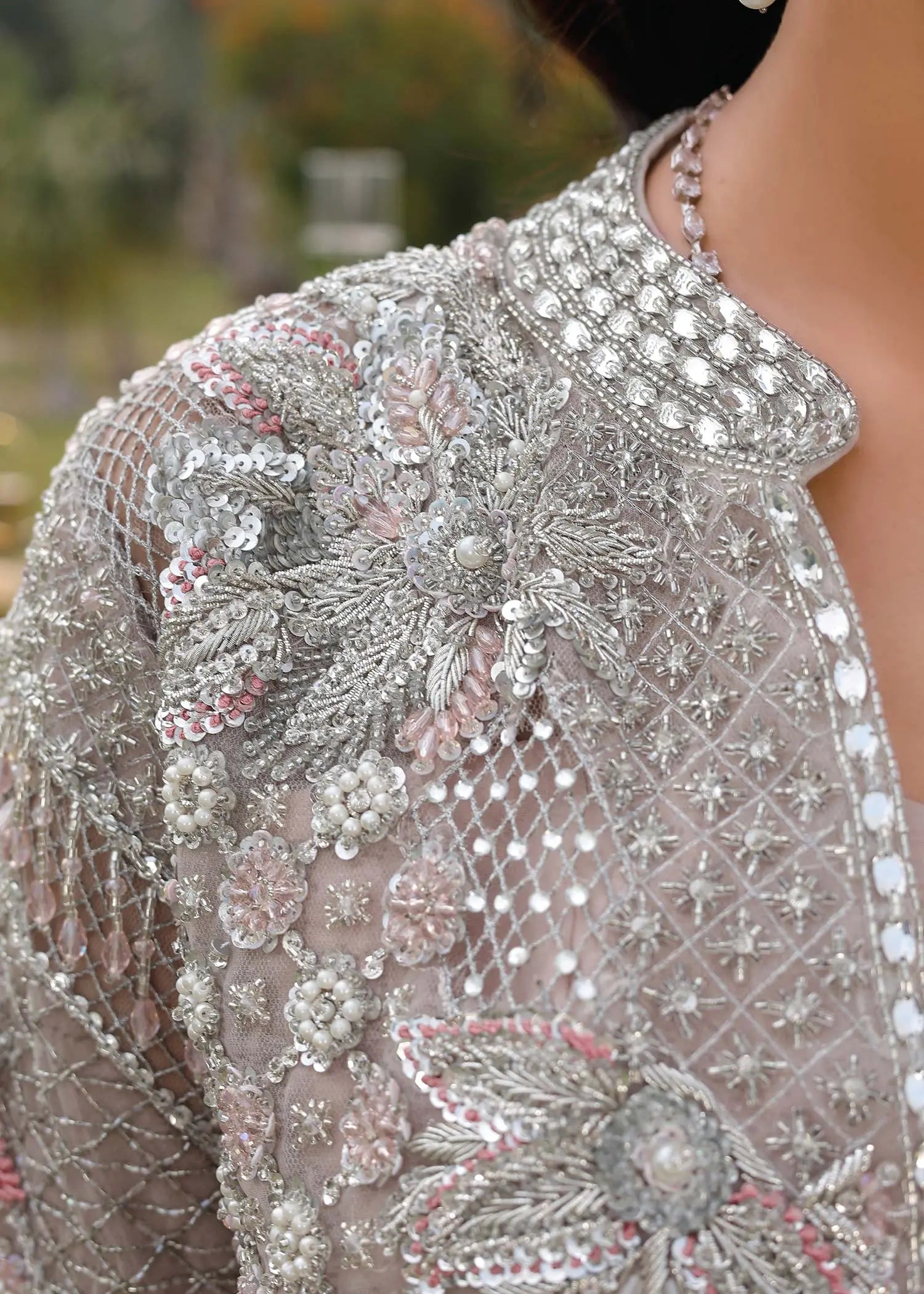 Pakistani Powder Pink Embellished Organza Sharara (3-Piece) - Image 4