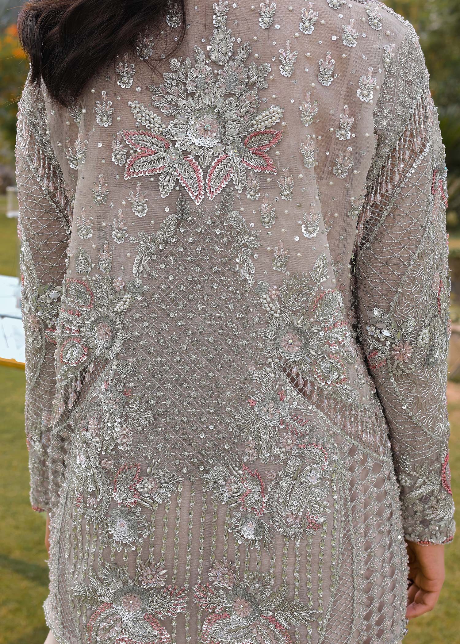 Pakistani Powder Pink Embellished Organza Sharara (3-Piece) - Image 6