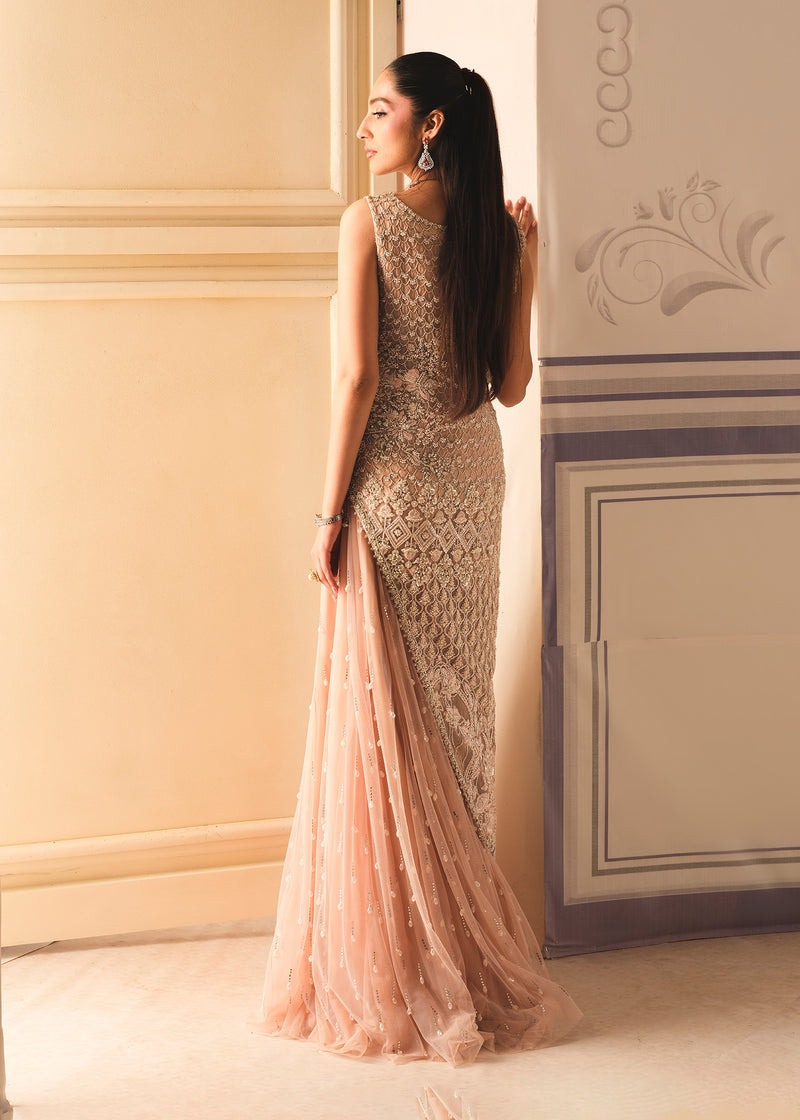 Indian Salmon Pink Embroidered Organza Sharara (3-Piece) - Image 6