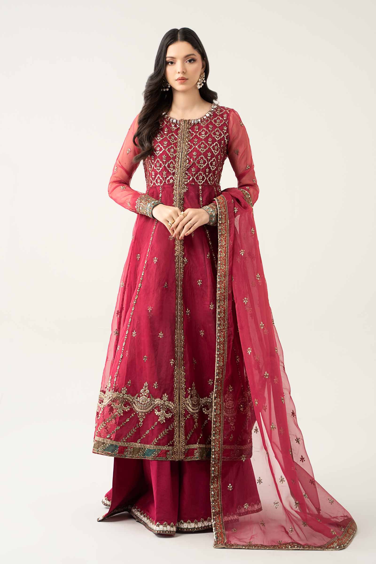Pink Embroidered Organza Sharara 3-Piece - Image 1