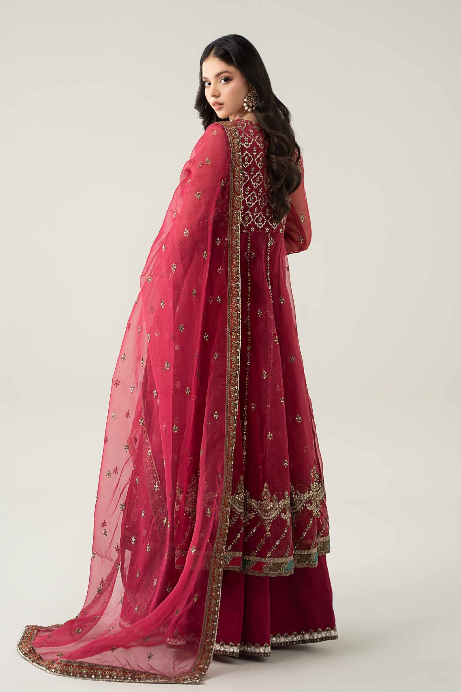 Pink Embroidered Organza Sharara 3-Piece - Image 10