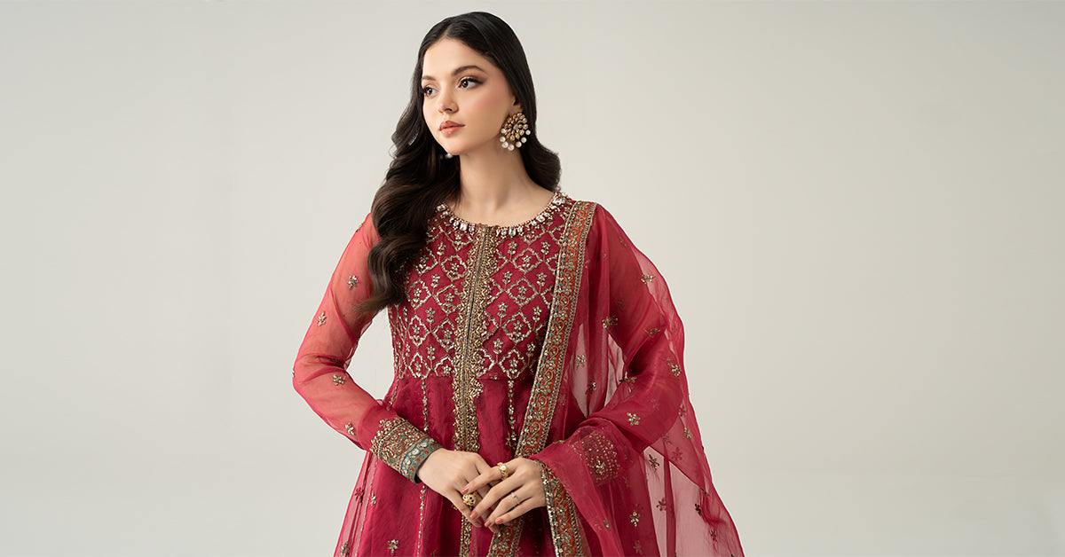 Pink Embroidered Organza Sharara 3-Piece - Image 11