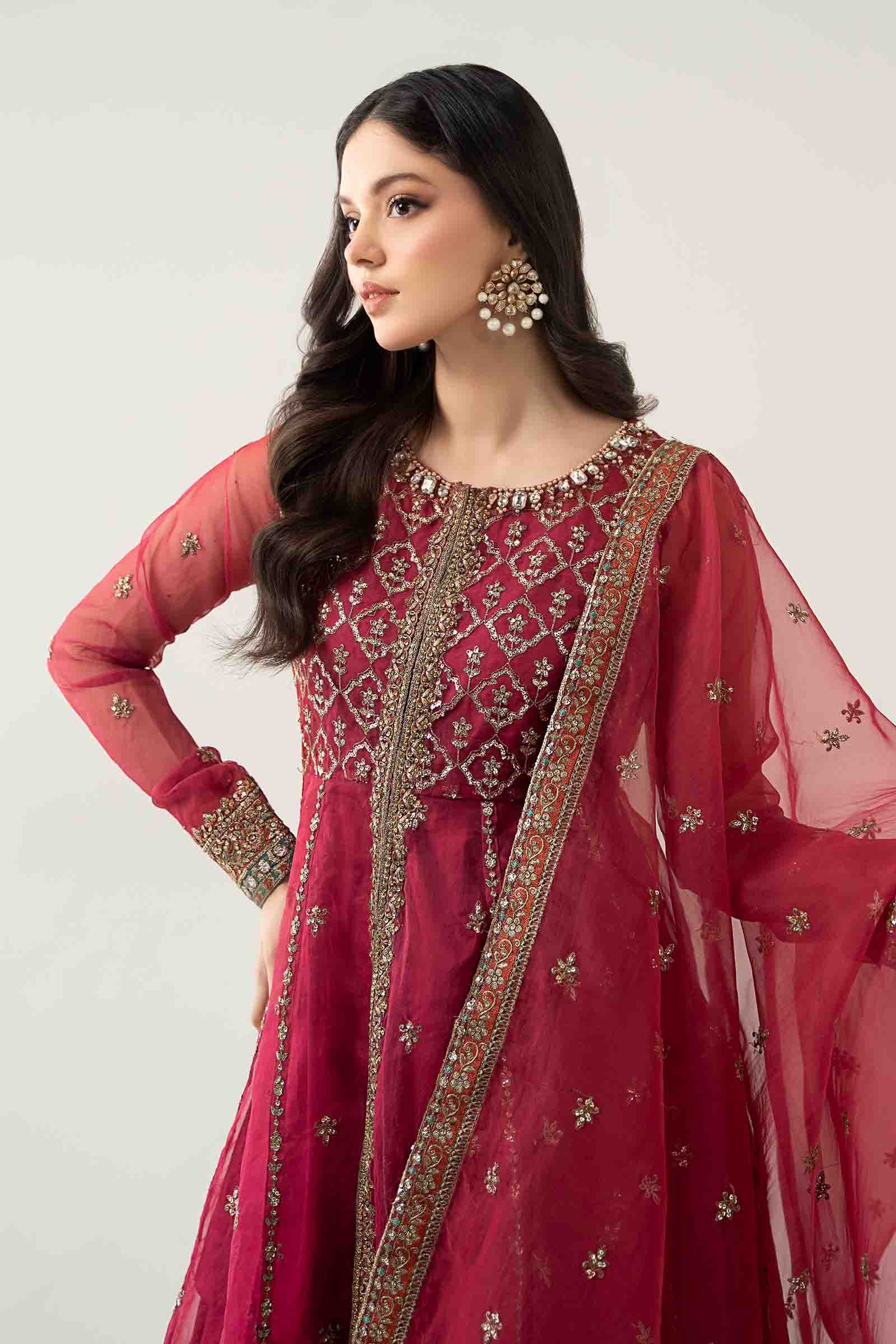 Pink Embroidered Organza Sharara 3-Piece - Image 4