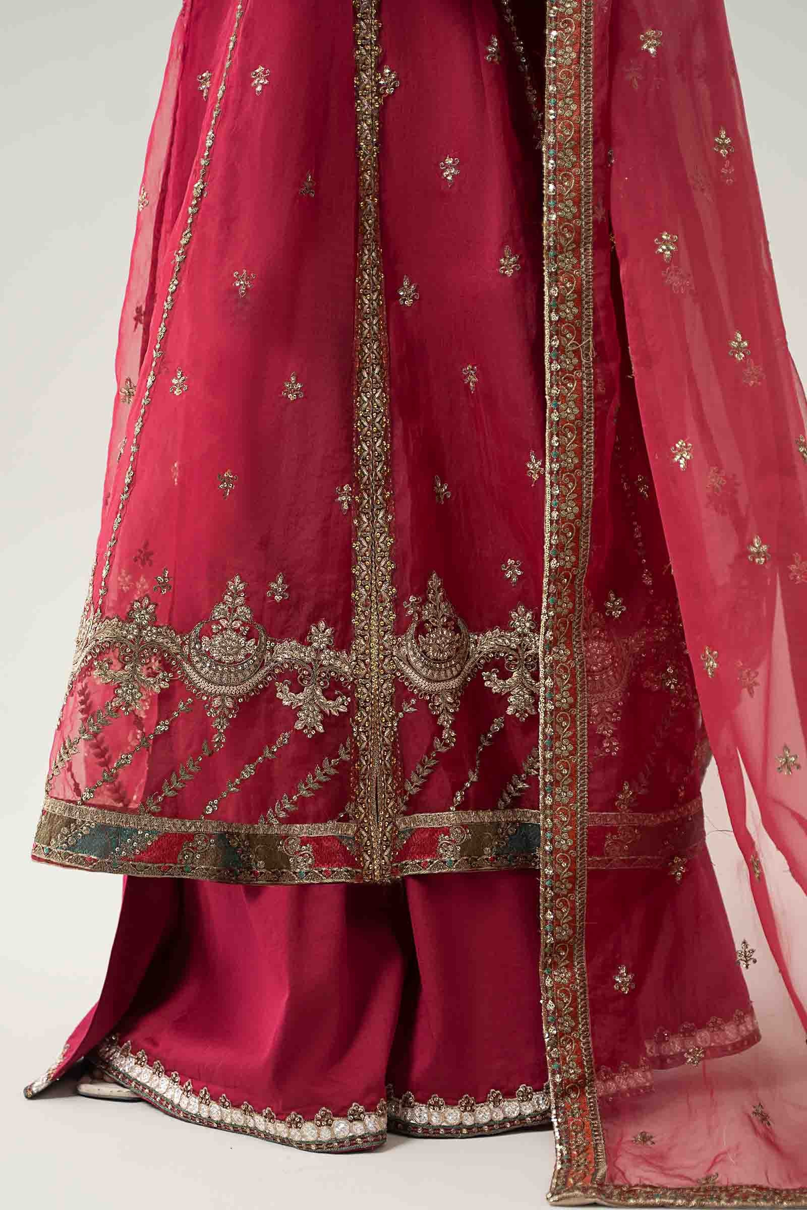 Pink Embroidered Organza Sharara 3-Piece - Image 7