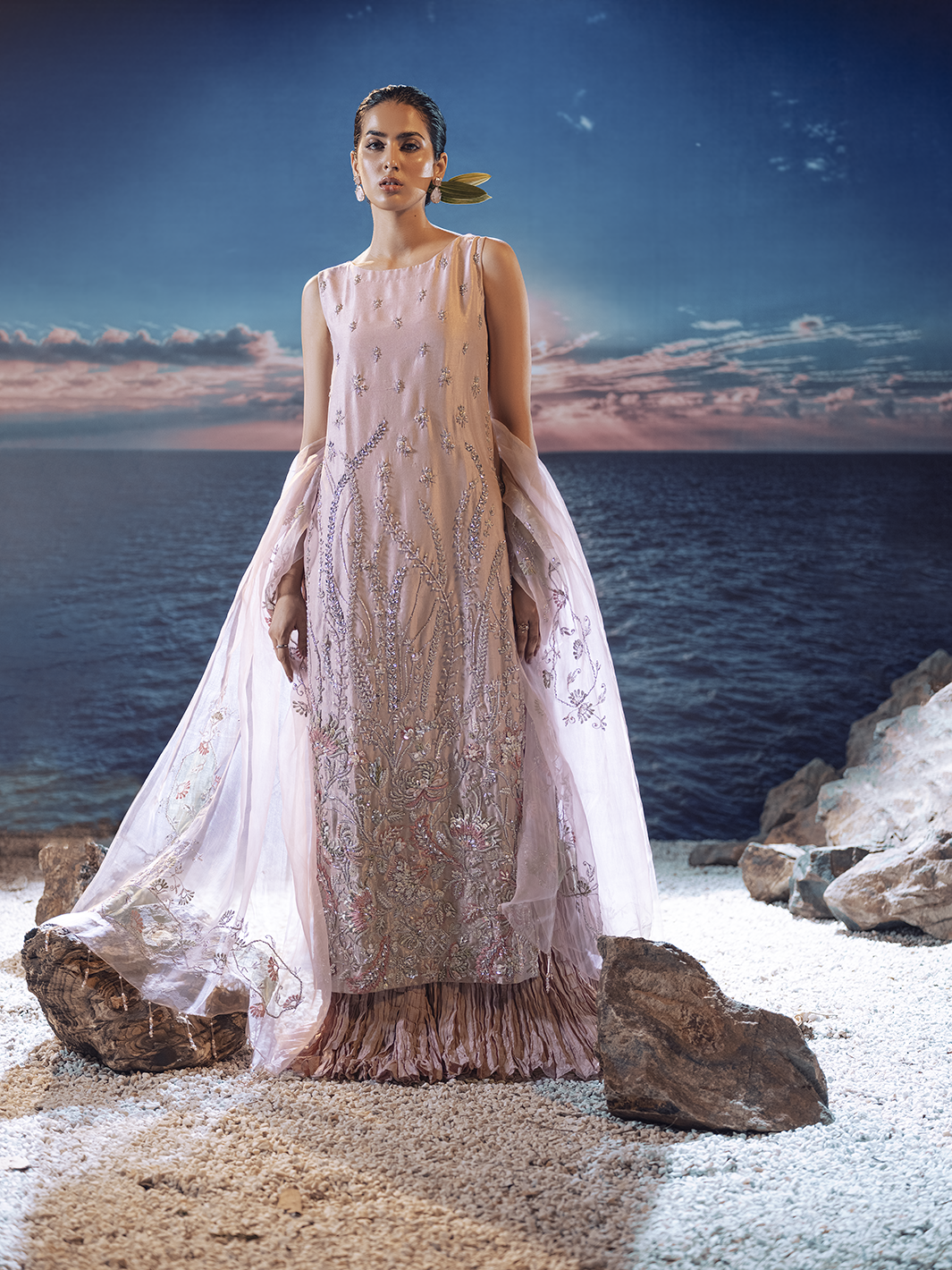 Blush Pink Embellished Raw Silk Sharara (3-Piece) - Image 1