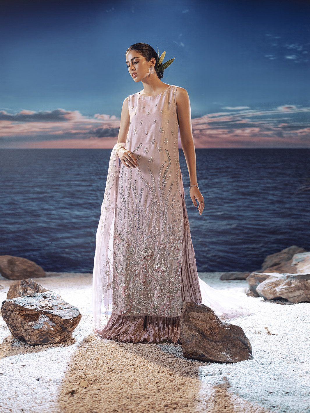 Blush Pink Embellished Raw Silk Sharara (3-Piece) - Image 2