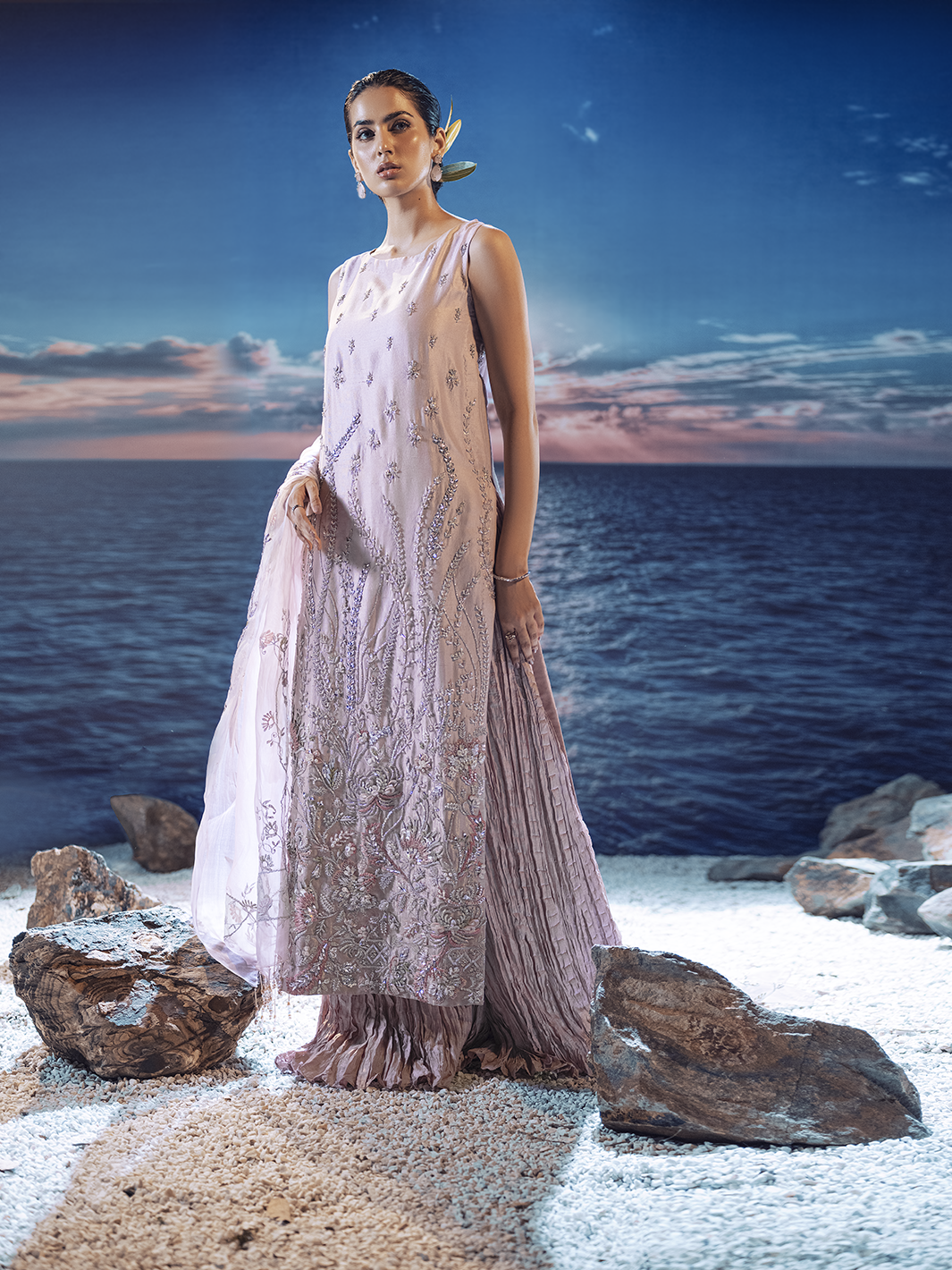 Blush Pink Embellished Raw Silk Sharara (3-Piece) - Image 3