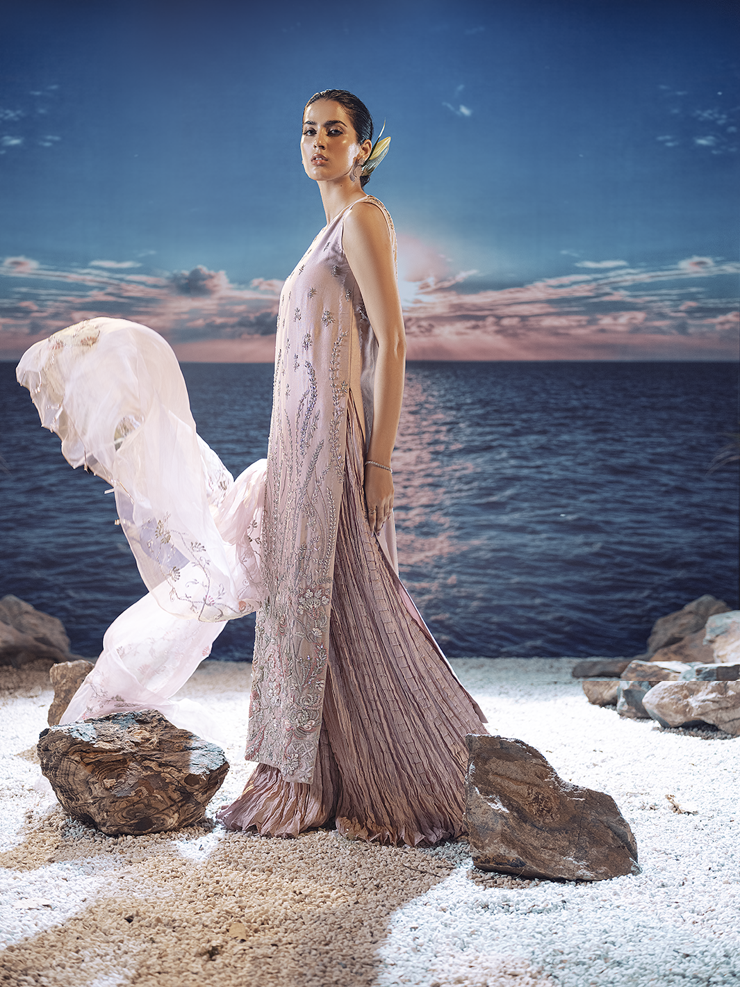 Blush Pink Embellished Raw Silk Sharara (3-Piece) - Image 4