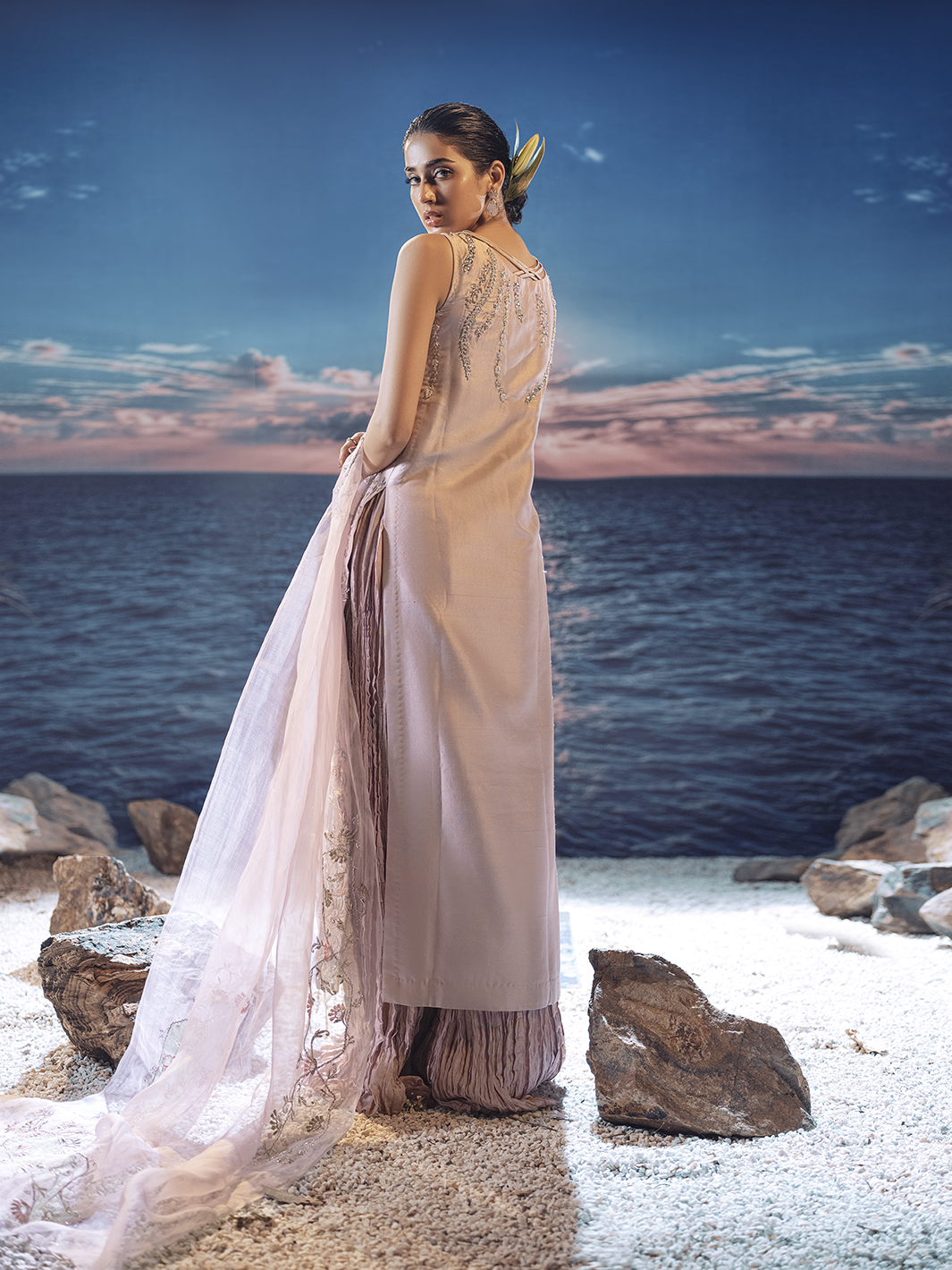 Blush Pink Embellished Raw Silk Sharara (3-Piece) - Image 5