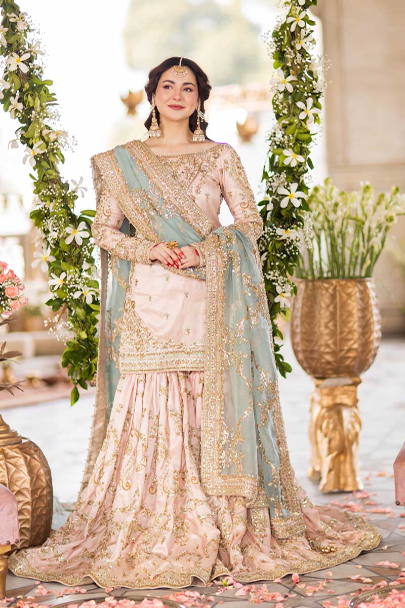 Pakistani Pastel Pink Embroidered Raw Silk Sharara (3-Piece) - Image 5