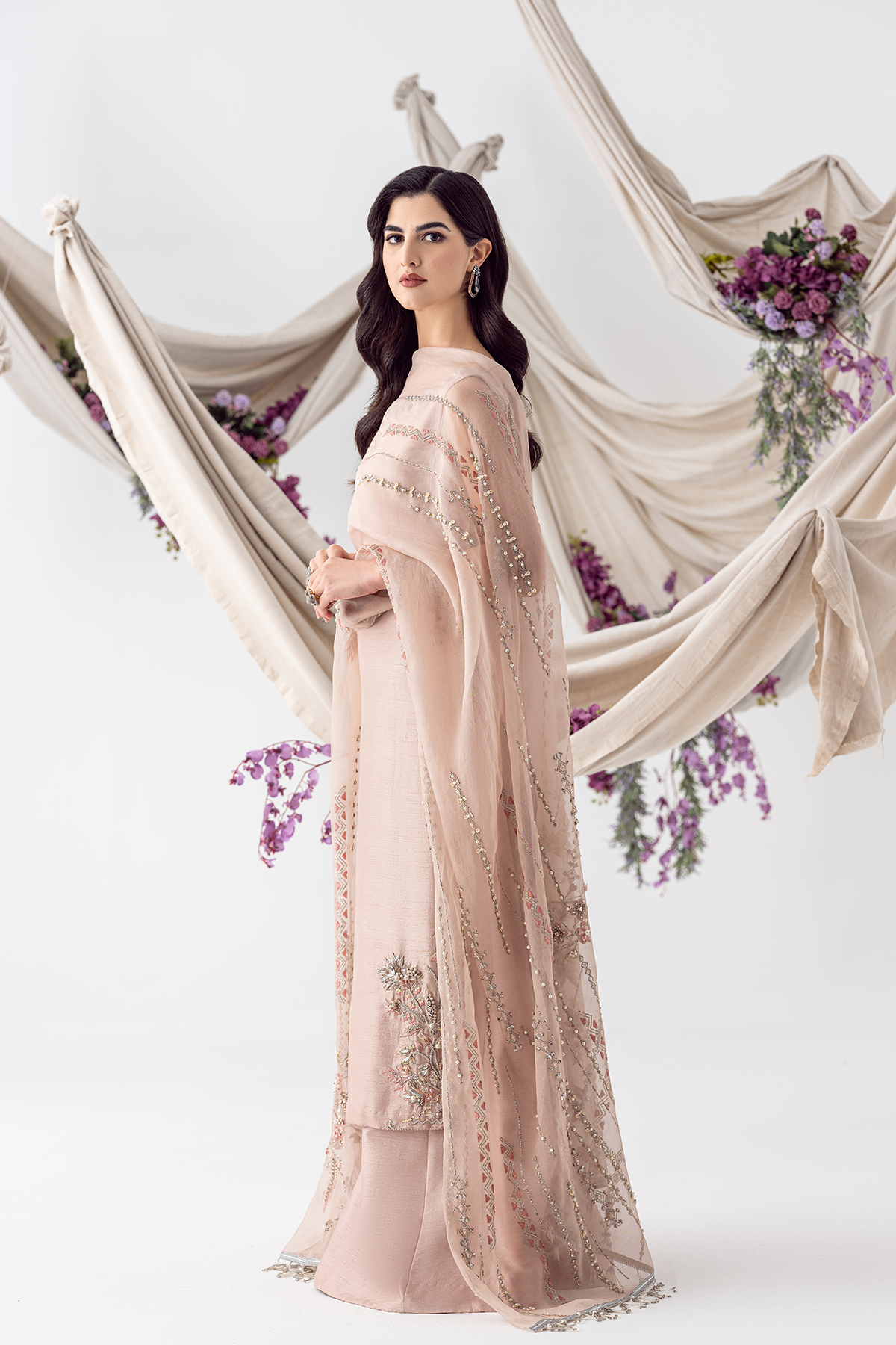 Petal Pink Hand-Embroidered Raw Silk Sharara (3-Piece) - Image 2